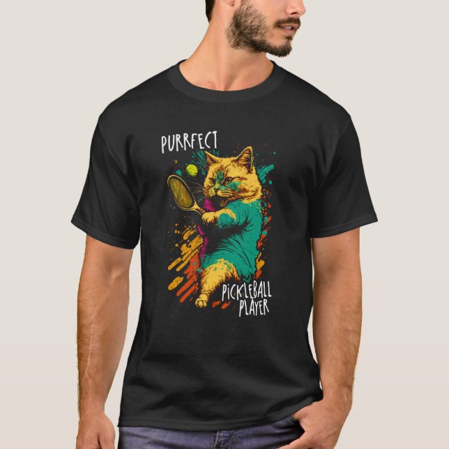 Camiseta Purrfect Player Cat Paddleball Player Pickleball   (Anverso)
