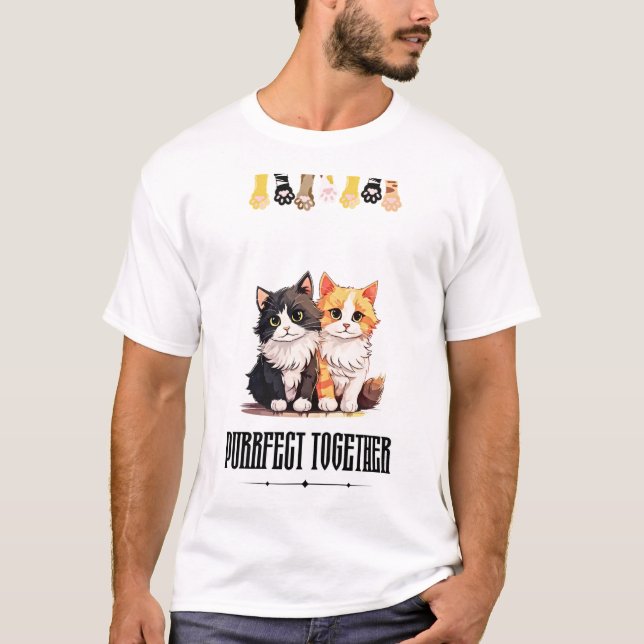 Camiseta  Purrfect Together – Cute Cat Couple T-Shirt (Anverso)