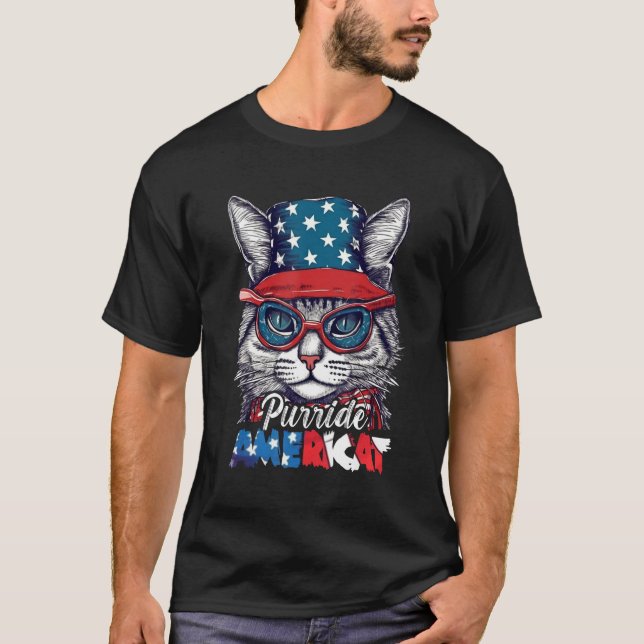 Camiseta Purride Americat Cute Cat USA 4th of July Men Wome (Anverso)