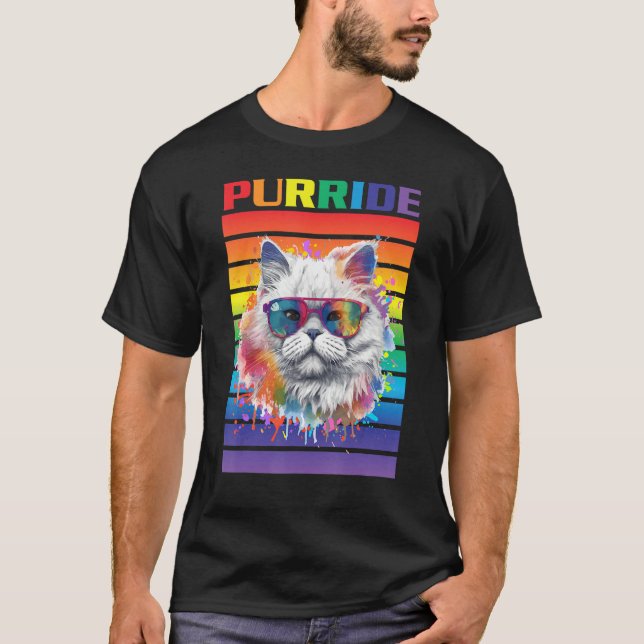 Camiseta Purride Cat Ally Cat Pride Cat with Pride Flag Pri (Anverso)