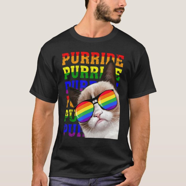 Camiseta Purride Cat Lgbt Gafas de Sol Arcoiris Gay Prid (Anverso)