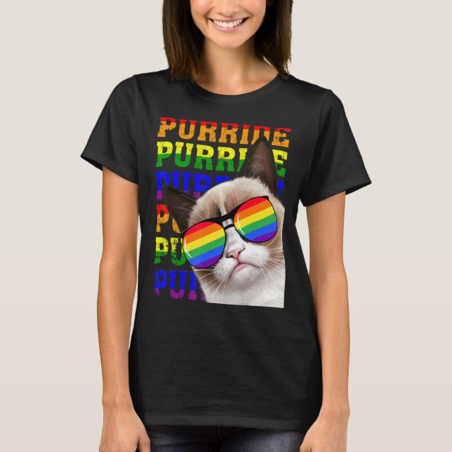 Camiseta Purride Cat Lgbt Gafas de Sol Arcoiris Gay Prid (Anverso)
