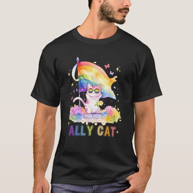 Camiseta Purride LBGT Proud Ally Cat Rainbow Flag  LGBTQ Pr (Anverso)