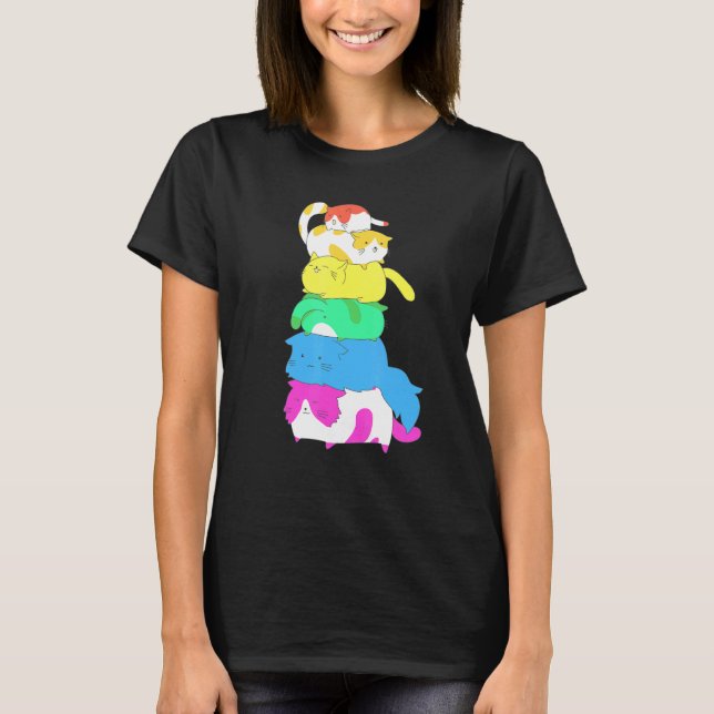 Camiseta Purride Rainbow Lgbt Cat Pile Feline Gay Priman Ca (Anverso)