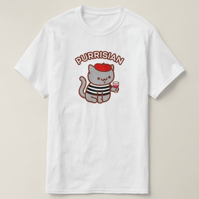 Camiseta PURRISIANO - Gracioso gato francés - vino, París,  (Diseño del anverso)