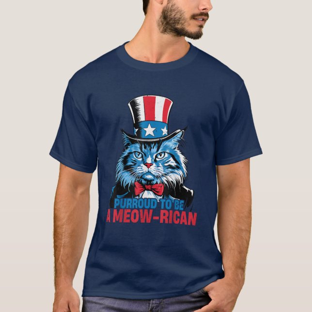 Camiseta Purroud To Be A Meow Rican Pun USA Patriotic Cat (Anverso)