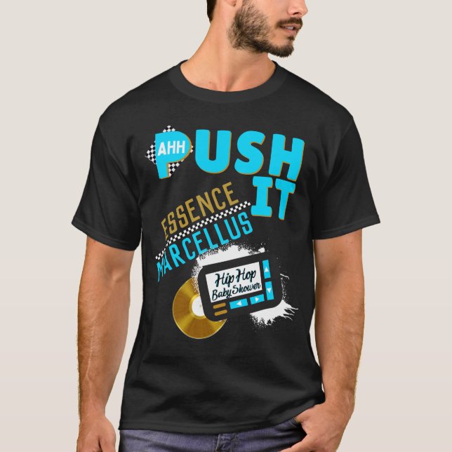 Camiseta Push It 90's Retro Neon Blue Hip Hop Baby Shower (Anverso)