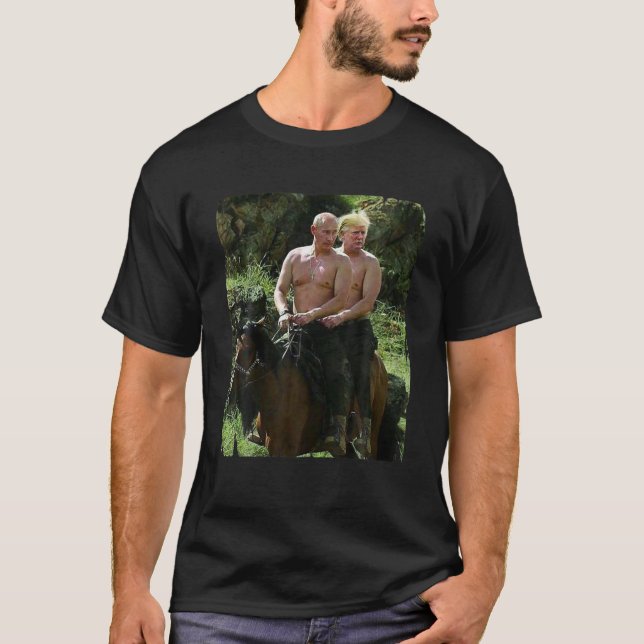 Camiseta Putin Trump montando un caballo meme Rusia Estados (Anverso)