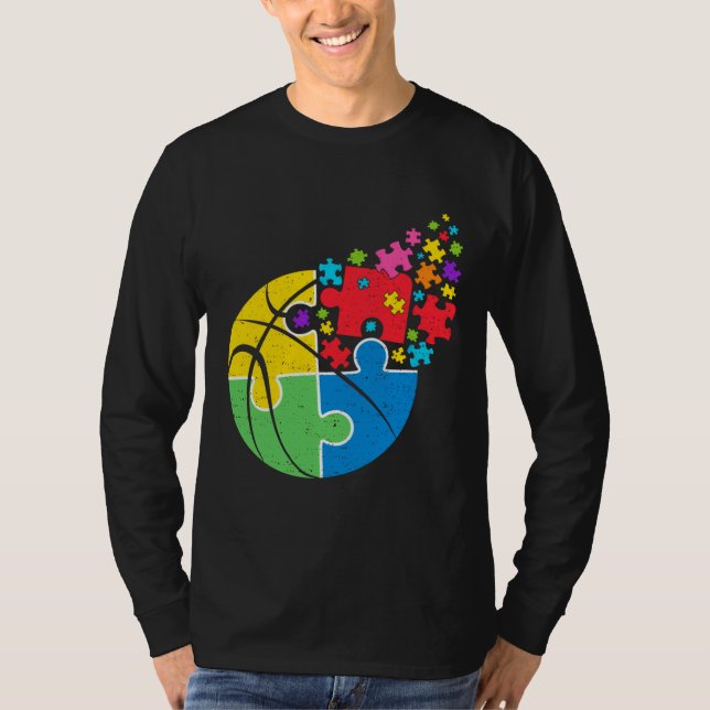 Camiseta Puzzle Basketball Support Autism Awareness Men Wom (Anverso)