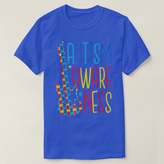 Camiseta Puzzle Guitar Autism Awareness Month Men Boys  (Diseño del anverso)