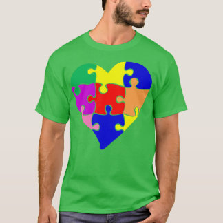 Camiseta Puzzle Heart Shirt Colorful Autism Awareness Piece