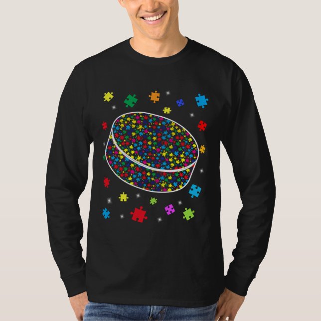 Camiseta Puzzle Hockey Apoyo Autismo Concienciación Hombres (Anverso)