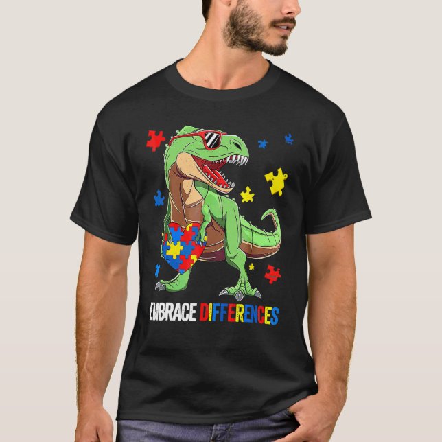 Camiseta Puzzle Piece Autism T Rex Dinosaur Embrace Differe (Anverso)