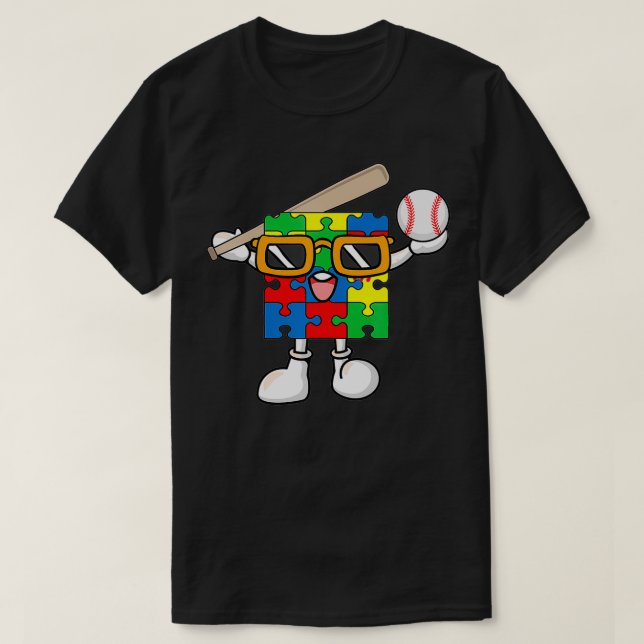 Camiseta Puzzle Piece Playing Baseball Autism Awareness Boy (Diseño del anverso)
