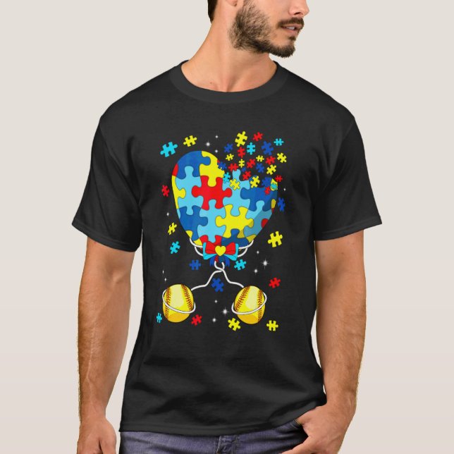 Camiseta Puzzle Pieces Heart Softball Sport Autism Awarenes (Anverso)