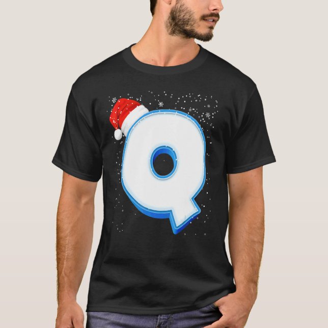 Camiseta Q Navidades mayúscula Snowy letra alfabética monog (Anverso)