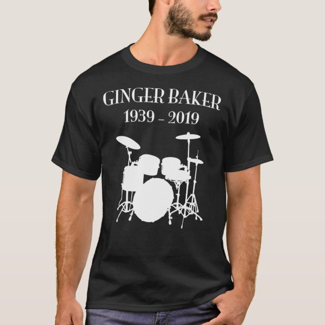 Camiseta QEPD Ginger Baker 1939-2019 con tambores Classic T (Anverso)