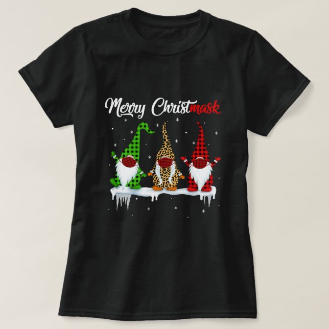 Camiseta Quarantine Christmas Gnomes Wear Mask Buffalo Plai (Diseño del anverso)