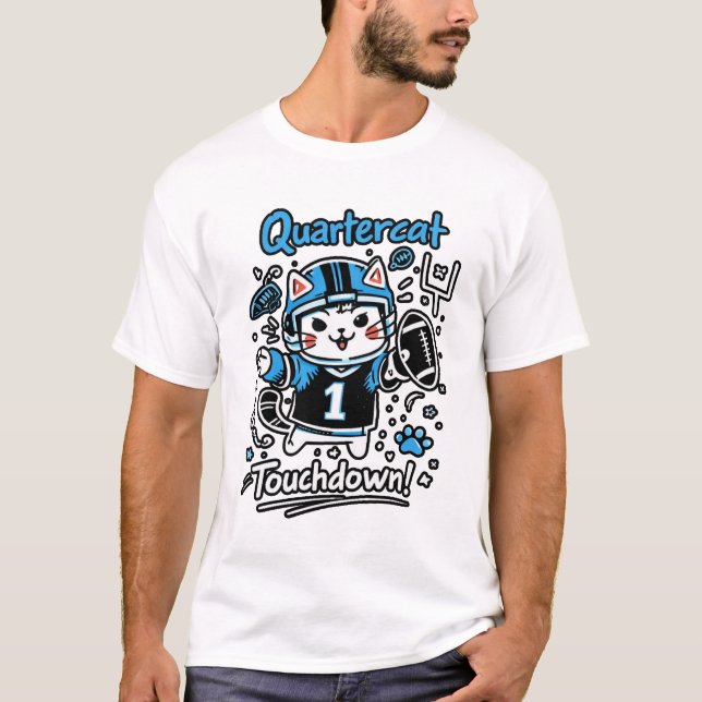 Camiseta Quarterback Cat Illustration – Cute Football Cat D (Anverso)