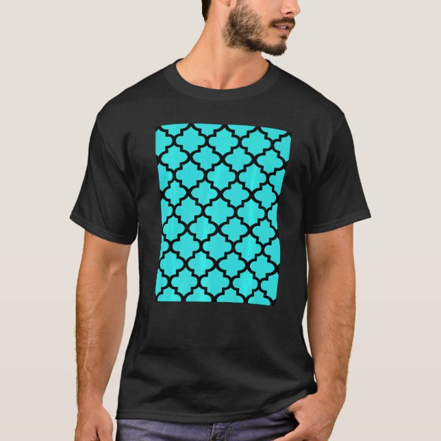 Camiseta Quatrefoil Pattern In Black Outline On Aqua Blue (Anverso)