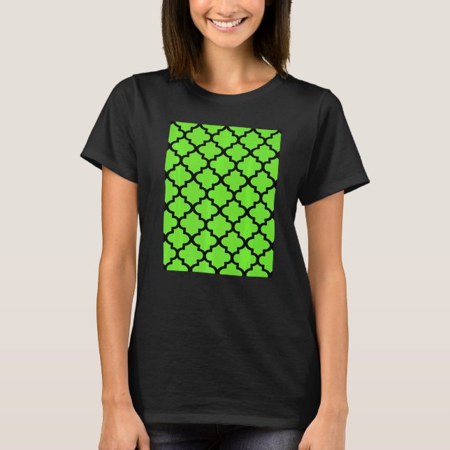 Camiseta Quatrefoil Pattern In Black Outline On Vivid Green (Anverso)