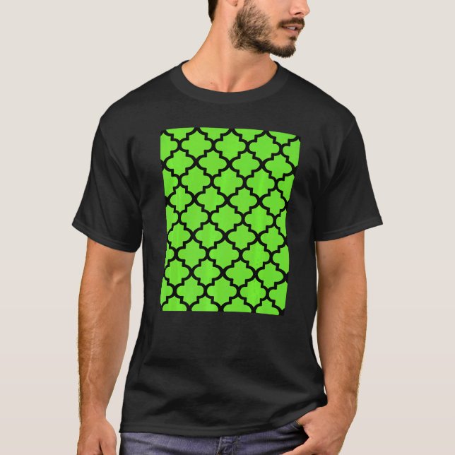 Camiseta Quatrefoil Pattern In Black Outline On Vivid Green (Anverso)