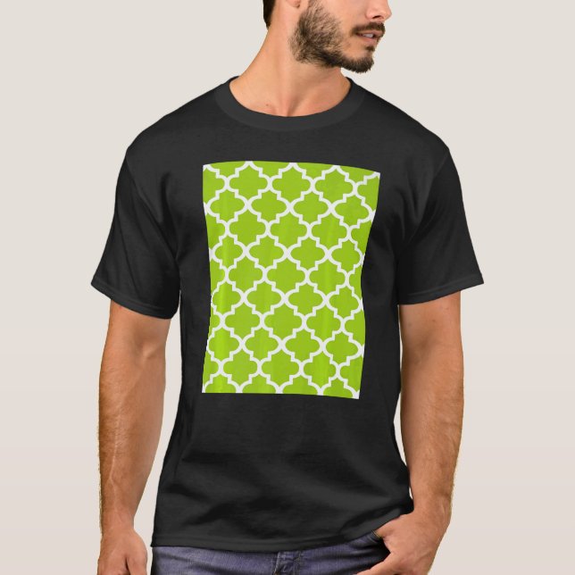 Camiseta Quatrefoil Pattern In White Outline On Lime Green (Anverso)