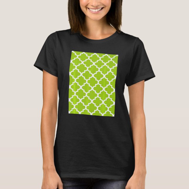 Camiseta Quatrefoil Pattern In White Outline On Lime Green (Anverso)