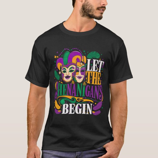 Camiseta ¡Que empiecen los Shenanigans! Fiesta de Mardi Gra (Anverso)