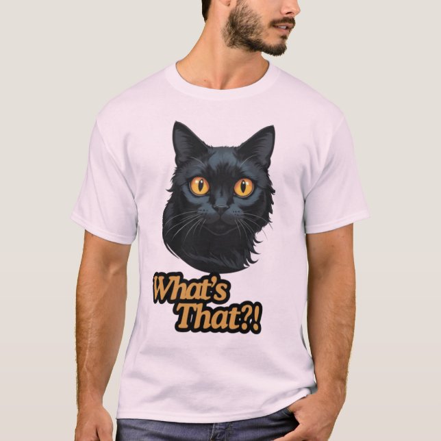 Camiseta ¡¿Qué es eso?! Gato negro sorprendido con ojos Nar (Anverso)