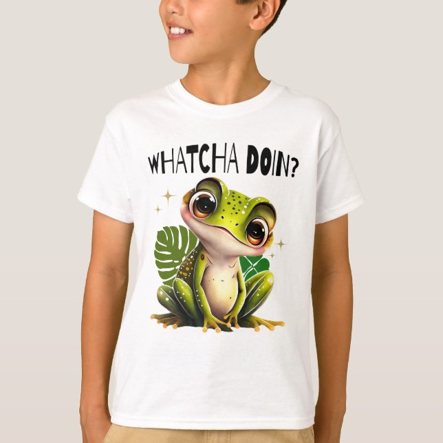 Camiseta ¿Qué estás haciendo? Rana curiosa divertida (Anverso)