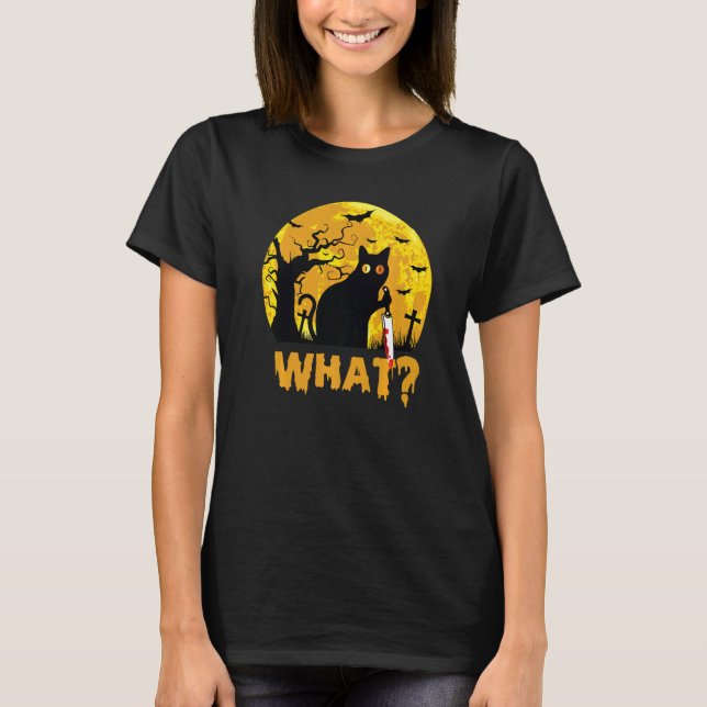 Camiseta Qué gato asesino sostiene el costillar Halloween (Anverso)