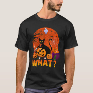 Camiseta Qué gato de Halloween sostiene calabazas espeluzna
