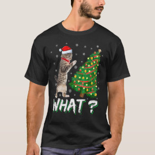 Camiseta Qué Gato Divertido Empujando Árbol de Navidad Sobr