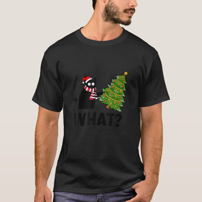 Camiseta Qué gato negro divertido del árbol de Navidad (Anverso)