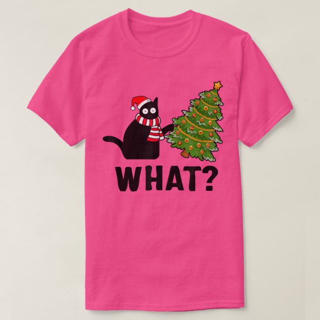 Camiseta Qué gato negro divertido del árbol de Navidad (Diseño del anverso)