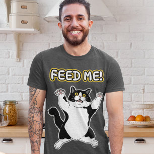 Camiseta ¡Qué gracioso, "Feed Me!" Gato / Arte gráfico