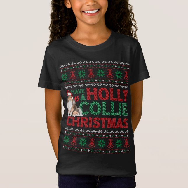 Camiseta Que los Navidades de Holly Collie Dog Ugly Xmas (Anverso)