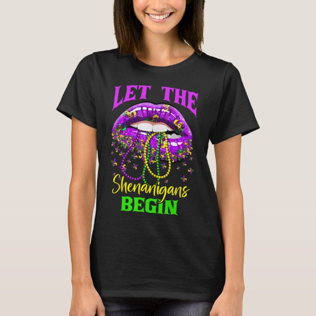 Camiseta Que los Shenanigans comiencen el Mardi Gras Lips N (Anverso)