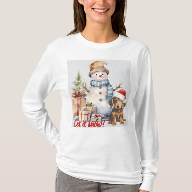Camiseta Que nieve en Dachshund y vacaciones de Snowman (Anverso)