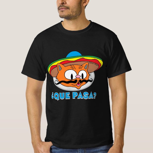 Camiseta ¿QUE PASA? Personalizado Mustache Cat Señor Gato (Anverso)