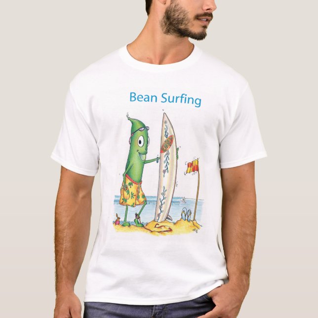 Camiseta que practica surf de la haba (Anverso)