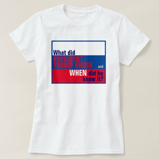Camiseta ¿Qué sabía Trump y cuándo sabía su bandera? (Diseño del anverso)
