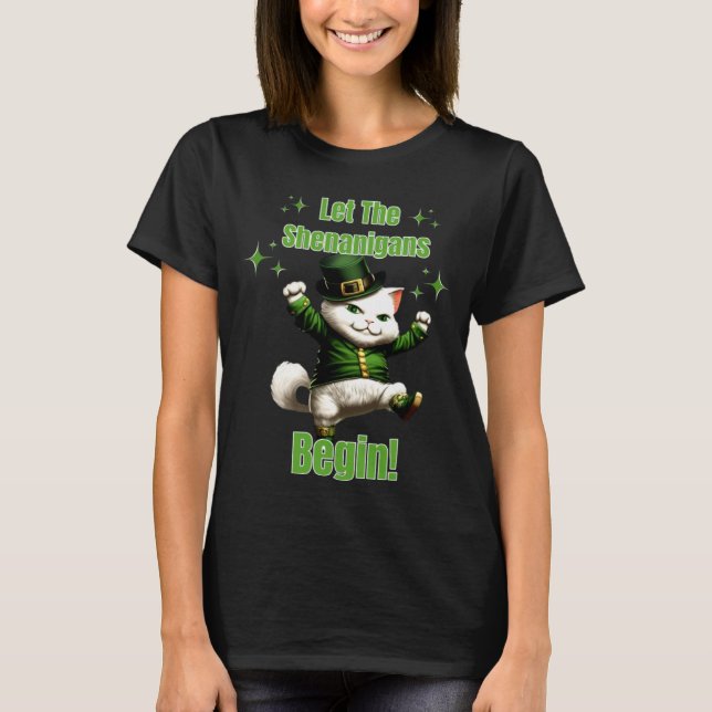 Camiseta Que Shenanigans empiece a bailar Leprechaun Cat St (Anverso)