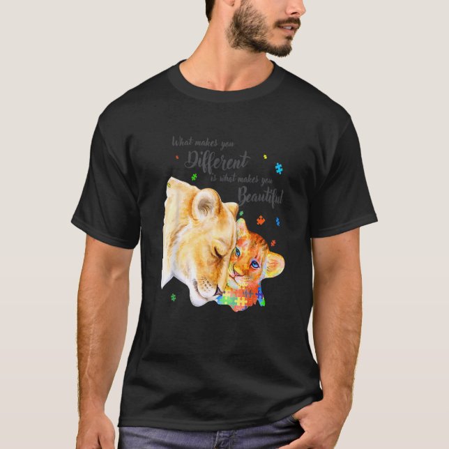 Camiseta ¿Qué te hace diferente madre de león, niño de auti (Anverso)