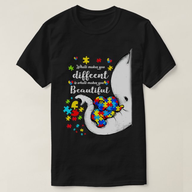 Camiseta Qué te hace diferente madre elefante de autismo in (Diseño del anverso)