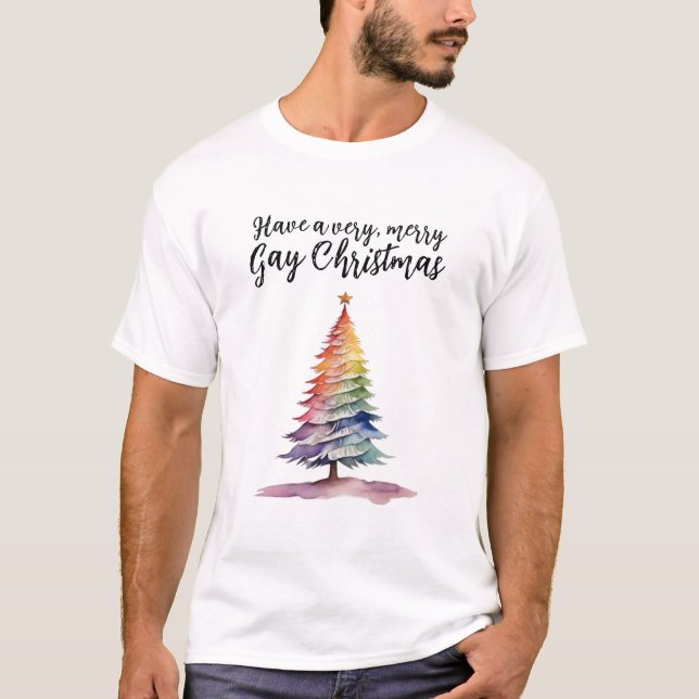 Camiseta Que tengan un arcoiris muy, alegre Navidad gay (Anverso)