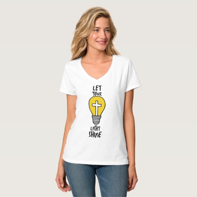 Camiseta Que tu Biblia brillante ligera cruza el cuello-V d (Anverso completo)