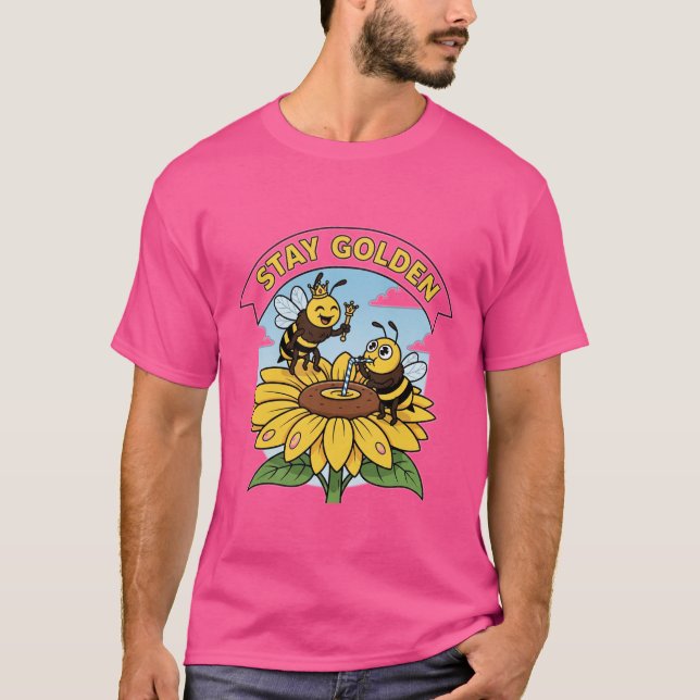 Camiseta Quédate dorado - Ilustracion de abejas y flores (Anverso)