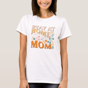 Camiseta Quédate en casa mamá Groovy flores retro pastel